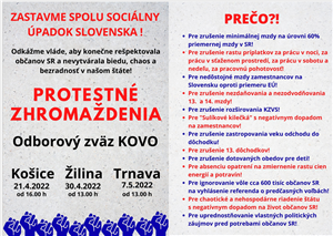 Protestné zhromaždenia OZ KOVO v troch slovenských mestách - pridávame sa aj my 